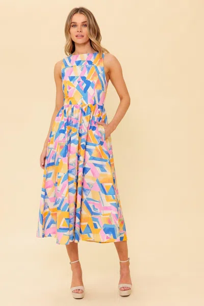 Truedames Patton Park Blue Woven Midi Dress In Multi