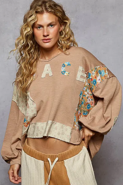 Truedames Peace Patch Floral Long Sleeve Hoodie In Brown