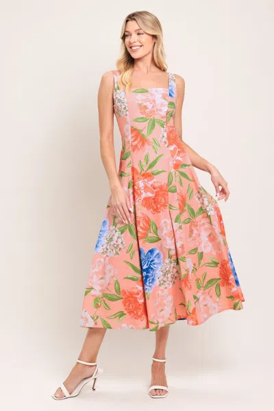 Truedames Peach Petal Woven Midi Dress In Pink
