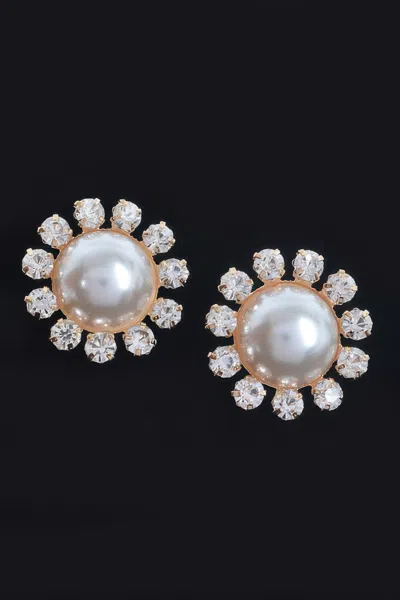 Truedames Pearl & Stone Stud Earring In Silver