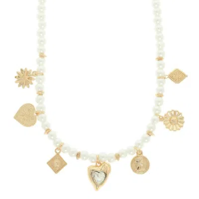 Truedames Pearl Bead Charm Necklace In Gold
