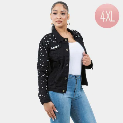 Truedames Pearl Bling Denim Jacket In Black