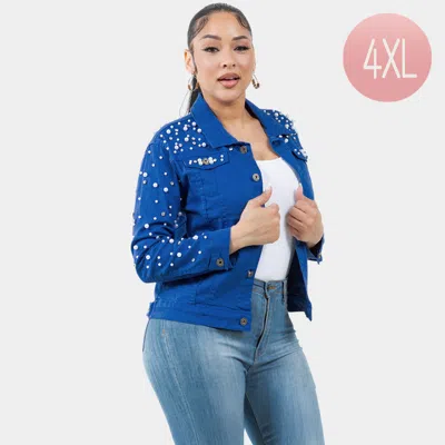 Truedames Pearl Bling Denim Jacket In Blue