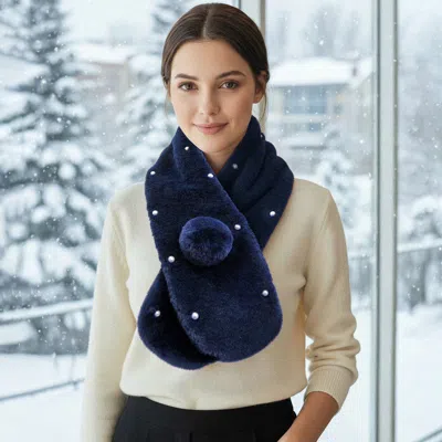 Truedames Pearl Embellished Faux Fur Pom Pom Pull Through Scarf In Burgundy