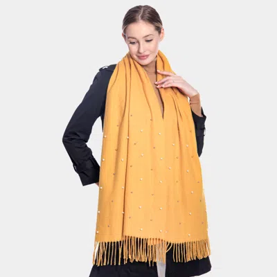 Truedames Pearl Embellished Solid Fringe Oblong Scarf In Brown