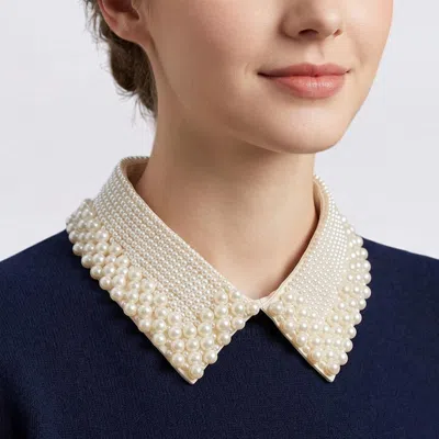 Truedames Pearl Embellished Statement Detachable Collar Shirt Insert In Neutral