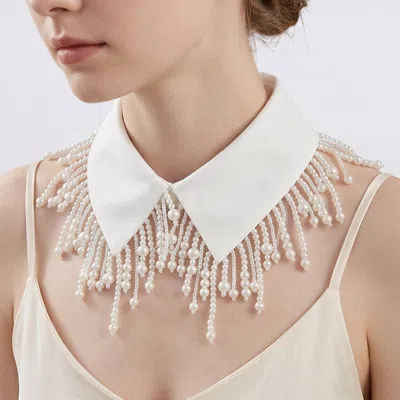 Truedames Pearl Fringe Embellished Statement Detachable Collar Shirt Insert In White