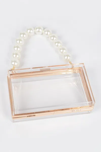 Truedames Pearl Handle Transparent Frame Clutch In Multi