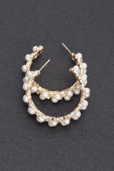 Truedames Pearl-embellished Gold Hoop Earrings In Silver