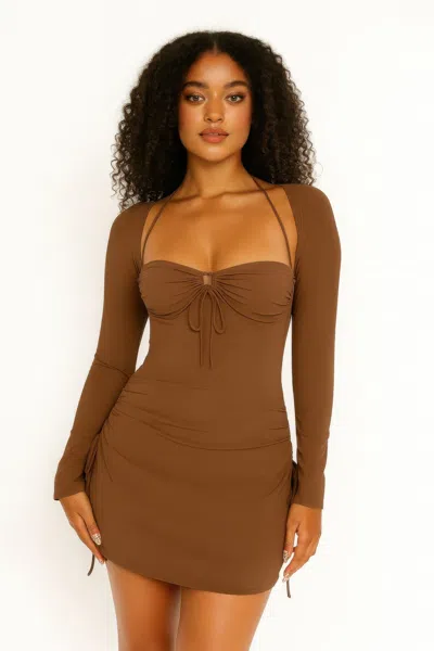 Truedames Peek Hole Mini Dress In Brown