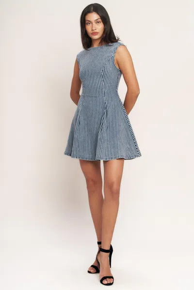 Truedames Perfectly Planned Striped Denim Mini Dress In Blue