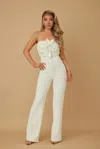 Truedames Petal Layer Flap With Rhinestones Jumpsuit In White