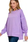 Truedames Pigment Dye Fleece Hi-low Hem Sweatshirt With Pocket In Purple