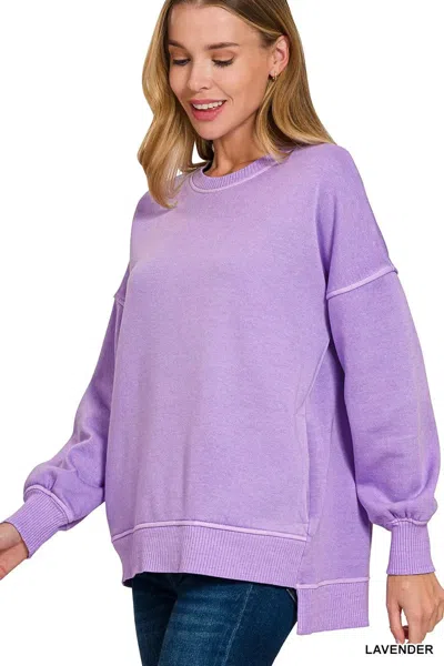 Truedames Pigment Dye Fleece Hi-low Hem Sweatshirt With Pocket In Purple