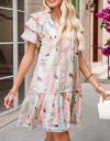 Truedames Pink Floral Contrast Edge Ruffle Tiered Dress In Multi