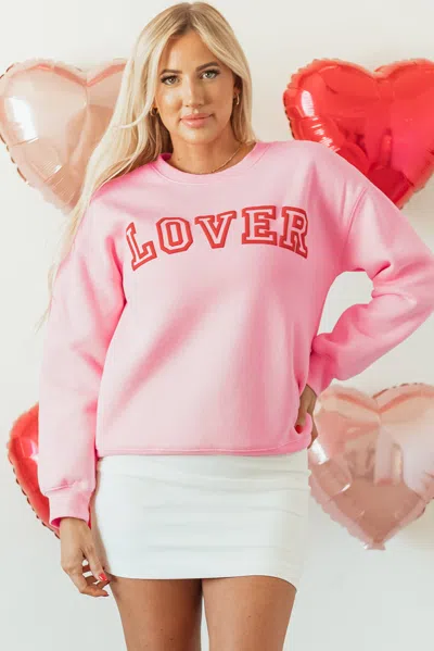 Truedames Pink Lover Puff Print Drop Shoulder Pullover Sweatshirt