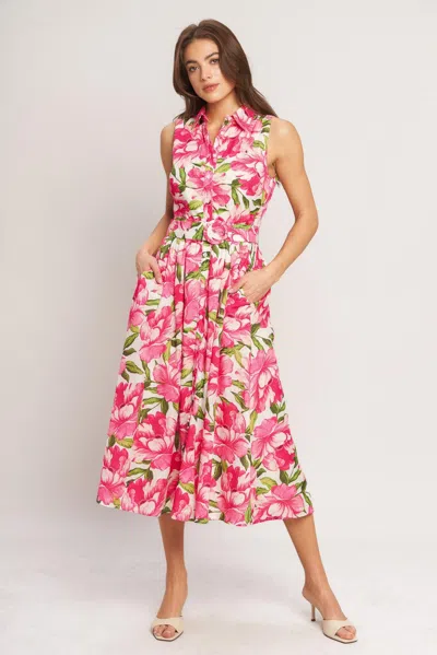 Truedames Pink Paradise Woven Midi Dress In Multi