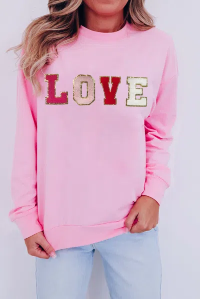 Truedames Pink Valentine Love Chenille Embroidered Sweatshirt