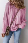 Truedames Pink Waffle Knit Patchwork Exposed Seam Raglan Sweatshirt In Pink