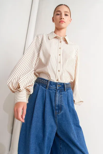 Truedames Pinstripe Chic Woven Top In Multi