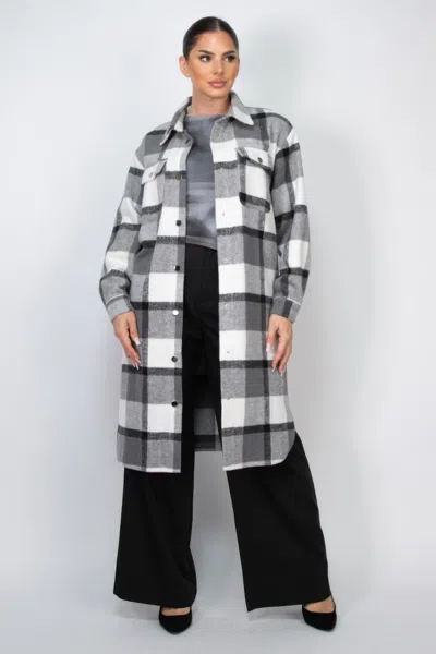 Truedames Plaid Buttoned Shacket Coat In Black