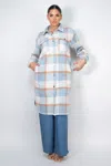 Truedames Plaid Buttoned Shacket Coat In Blue