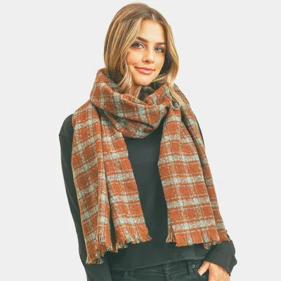 Truedames Plaid Check Lurex Oblong Scarf In Brown