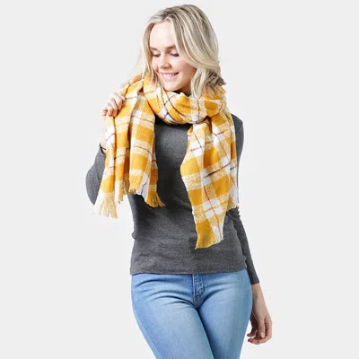 Truedames Plaid Check Oblong Scarf In Yellow