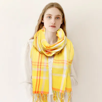 Truedames Plaid Check Patterned Oblong Scarf In Yellow