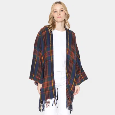 Truedames Plaid Check Patterned Poncho In Blue