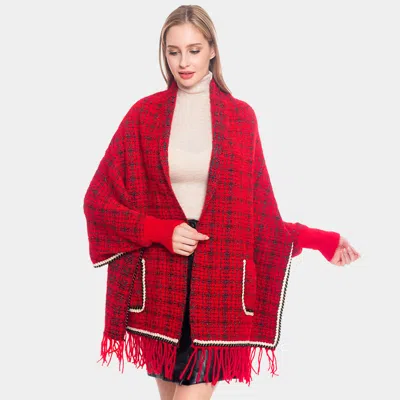 Truedames Plaid Check Patterned Poncho In Red