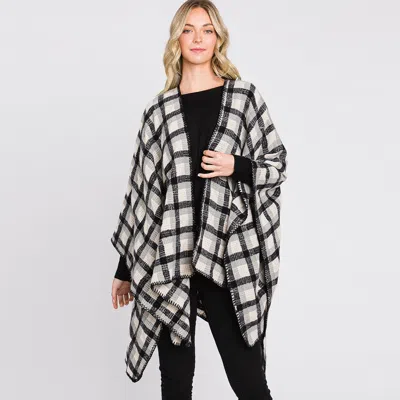 Truedames Plaid Check Patterned Ruana Poncho In Black