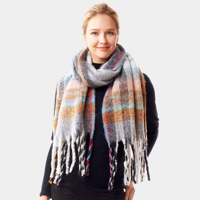 Truedames Plaid Check Patterned Soft Fuzzy Knit Oblong Scarf In Grey