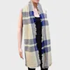 Truedames Plaid Check Shawl Scarf With Raw Fringe Trim In Blue