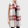 Truedames Plaid Check Shawl Scarf With Raw Fringe Trim In White