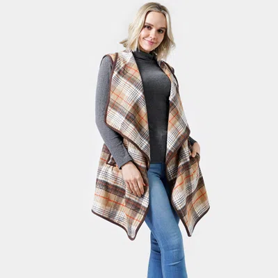 Truedames Plaid Check Vest With Pocket In Brown