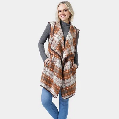Truedames Plaid Check Vest With Pocket In Brown