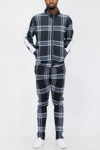 Truedames Plaid Checkered Full Zip Track Pants In Black