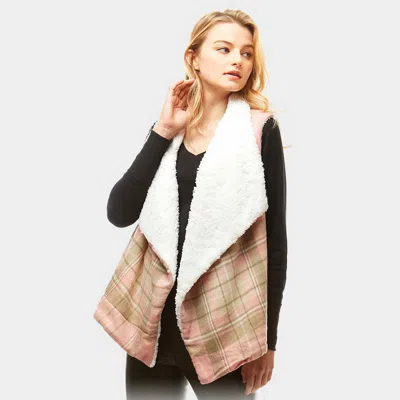 Truedames Plaid Faux Fur Lining And Pocket Vest In Animal Print