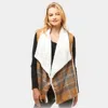 Truedames Plaid Faux Fur Lining And Pocket Vest In Brown
