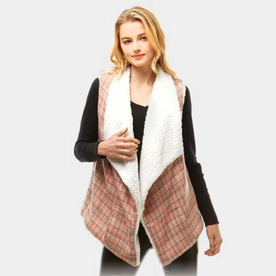 Truedames Plaid Faux Fur Lining And Pocket Vest In Brown