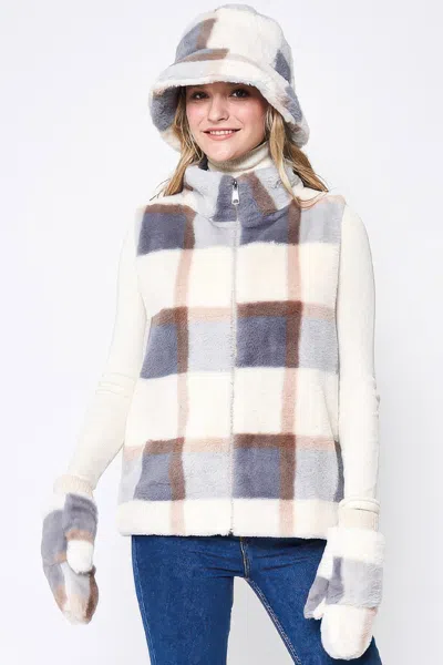 Truedames Plaid Faux Fur Vest In Multi