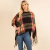 Truedames Plaid Fringe Hem Poncho In Black