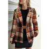 Truedames Plaid Lapel Collar Long Sleeve Button Coat In Brown