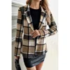 Truedames Plaid Lapel Collar Long Sleeve Button Coat In Brown