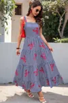 Truedames Embroidered Square Neck Tiered Maxi Cami Dress In Blue