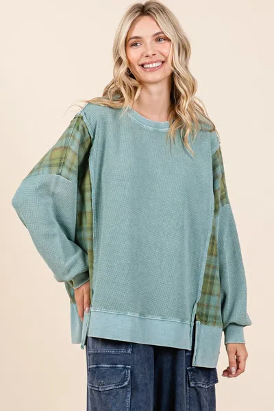 Truedames Plaid Panel Mineral Wash French Terry Sweatshirt In Multi