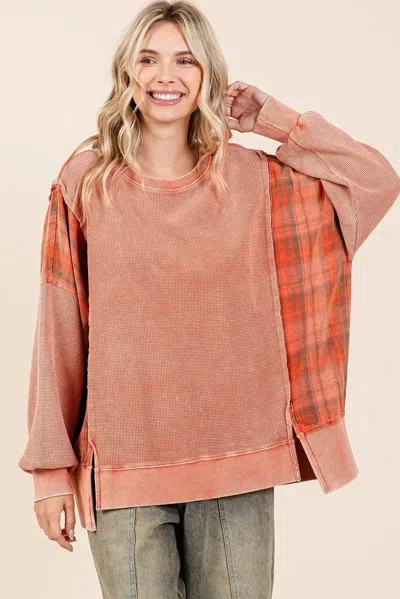 Truedames Plaid Panel Mineral Wash French Terry Sweatshirt In Multi