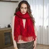 Truedames Plaid Pattern Fringe Winter Scarf In Red