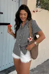 Truedames Plaid Short Sleeve Button Down Pocket Shirt In Black
